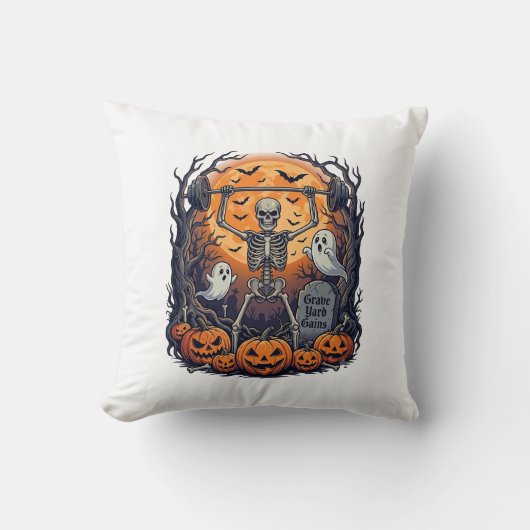 Grafveld Winst Skelet Hanteert Halter Halloween Kussen (Voorkant)