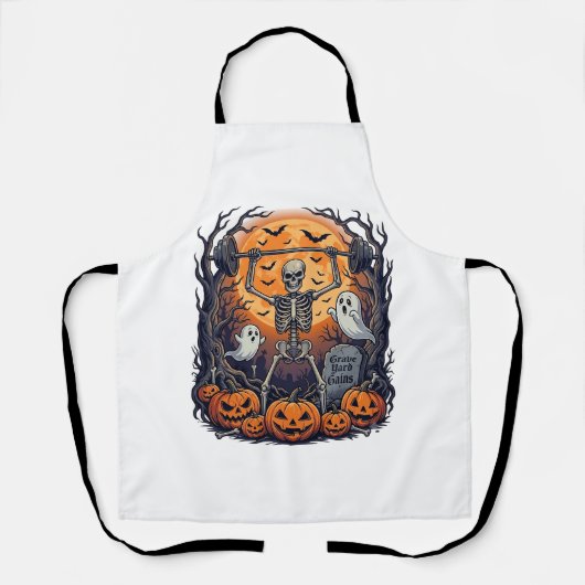 Grafveld Winst Skelet Hanteert Halter Halloween Schort (Voorkant)