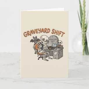 Grafwacht Kantoor Skelet Grappige Halloween Kaart