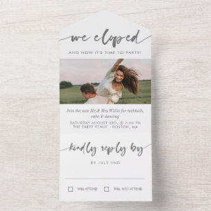 Grage kalligrafie Foto Elopement Party All In One Uitnodiging