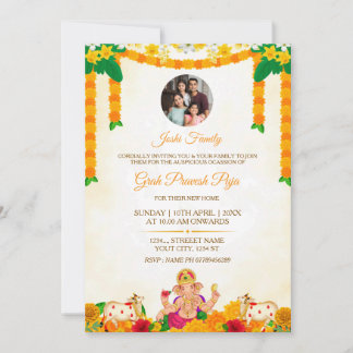 Grah Pravesh Puja uitnodigingskaart met foto Kaart