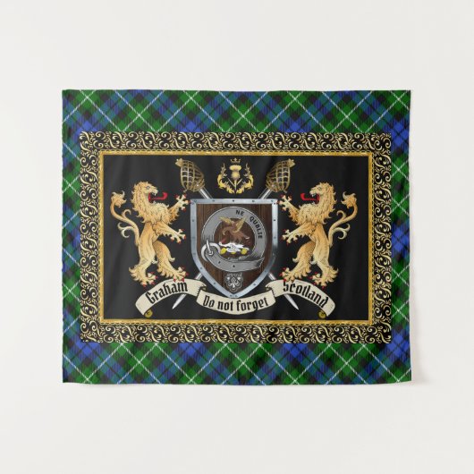 Graham Clan Badge & Motto w/Lions Wandkleed (Voorkant (horizontaal))