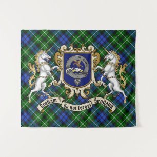 Graham Clan Badge & Unicorns met Tartan Wandkleed
