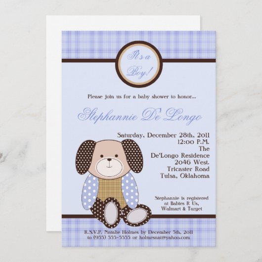 Graham Crackers Boy Blue Baby shower Invitation Kaart (Voorkant / Achterkant)