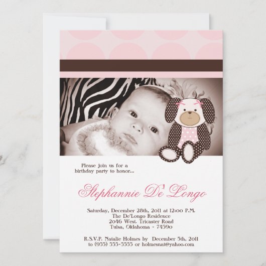 Graham Crackers Meisje Roze Hond Verjaardag Uitnod Kaart (Voorkant)