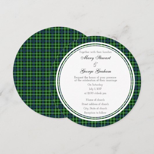 Graham Scottish Wedding Round Invitation Kaart (Voorkant / Achterkant)