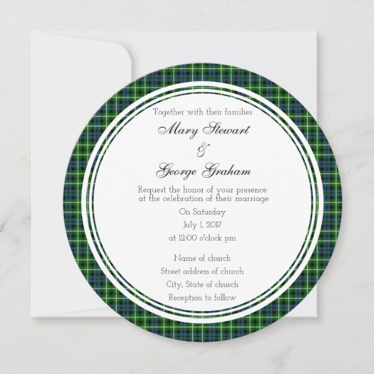 Graham Scottish Wedding Round Invitation Kaart (Voorkant)