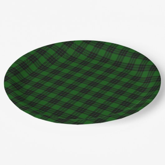 Graham tartan groene zwarte pleister papieren bordje (Gekanteld)