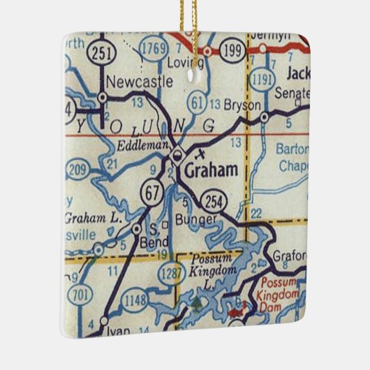 Graham Texas 50's Map Keramisch Ornament (Rechts)