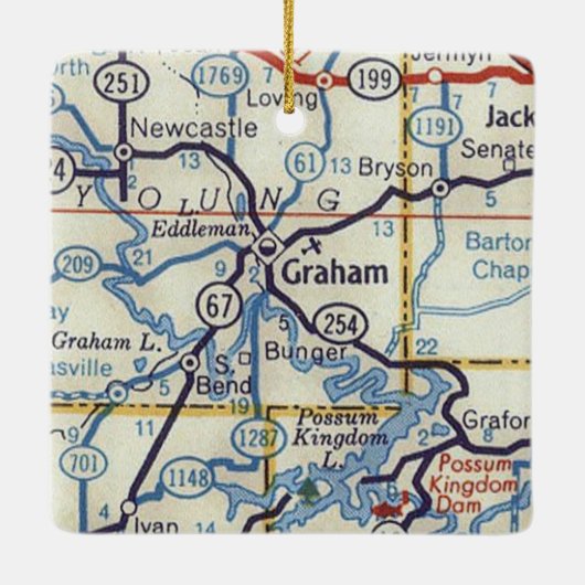 Graham Texas 50's Map Keramisch Ornament (Achterkant)