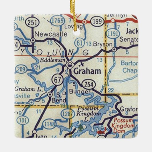 Graham Texas 50's Map Keramisch Ornament (Voorkant)