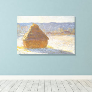 Grainstack in de ochtend, Sneeuw Effect door Claud Canvas Afdruk