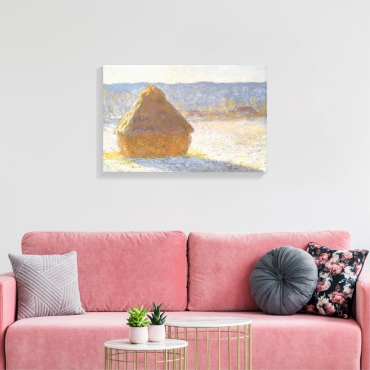 Grainstack in de ochtend, Sneeuw Effect door Claud Canvas Afdruk (Insitu (Woonkamer))