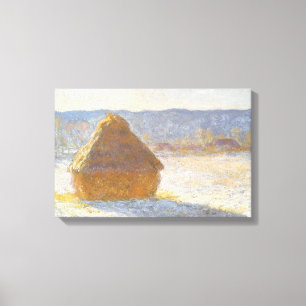 Grainstack in de ochtend, Sneeuw Effect door Claud Canvas Afdruk