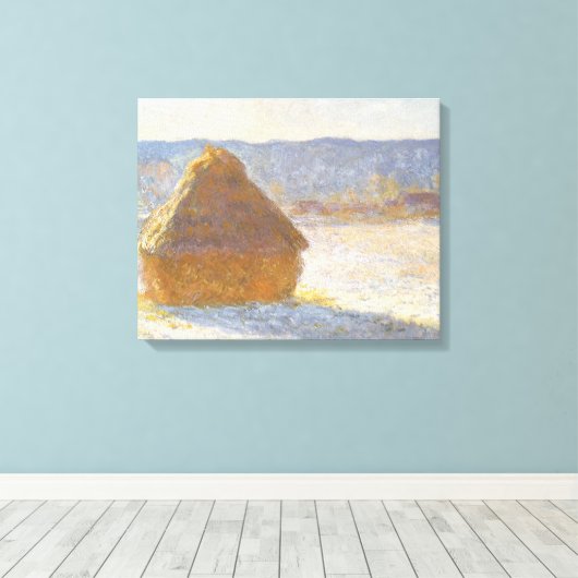 Grainstack in de ochtend, Sneeuw Effect door Claud Canvas Afdruk (Insitu (Houten vloer))