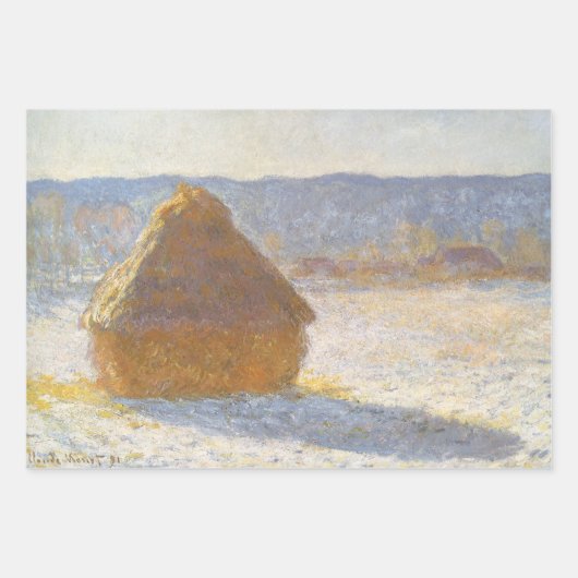 Grainstack in de ochtend, sneeuweffect door Claude Inpakpapier Vel (Voorkant 3)