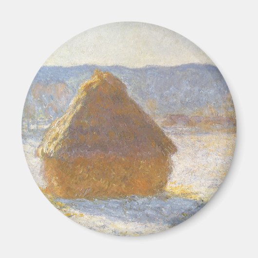 Grainstack in Morning, sneeuweffect door Claude Mo Magneet (Voorkant)