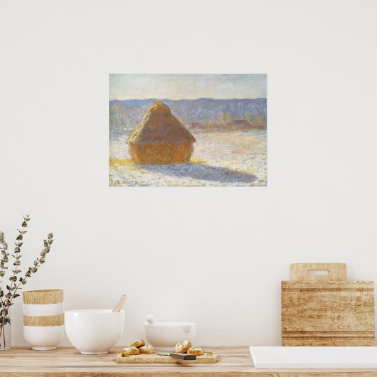 Grainstack in Morning, sneeuweffect door Claude Mo Poster (Keuken)