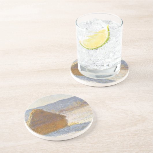 Grainstack in Morning, sneeuweffect door Claude Mo Zandsteen Onderzetter (Zijkant)