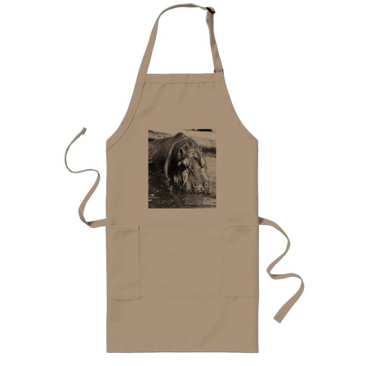 Grainy Black White Hippo Art, Apron Lang Schort (Voorkant)