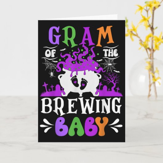 Gram Of The Brewing Baby Grandma To Be Halloween  Kaart (Gele Bloem)