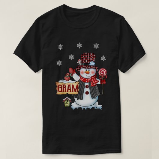 Gram Snowman Christmas Candy Cane Red Plaid Santa  T-shirt (Design voorkant)