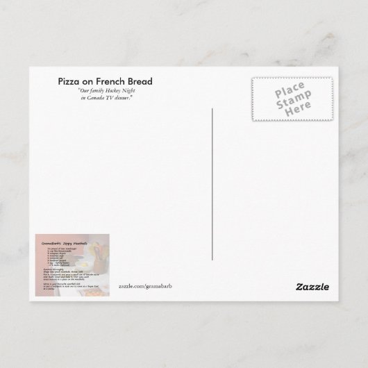 GramaBarb's Pizza op het Franse Briefkaart voor he (Achterkant)