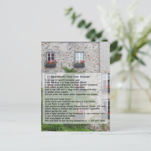 GramaBarb's Tuna Corn Chowder Recipe Briefkaart (Staand voorkant)