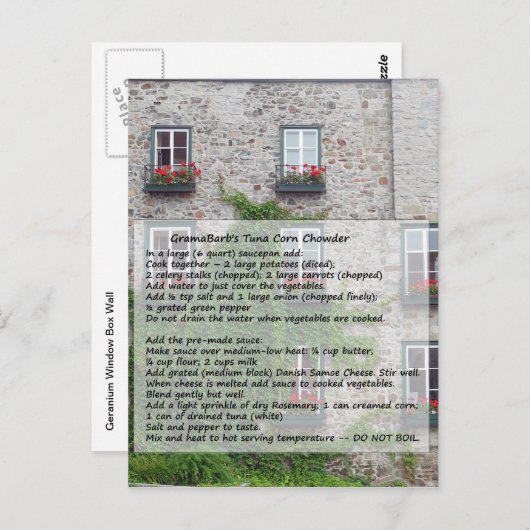 GramaBarb's Tuna Corn Chowder Recipe Briefkaart (Voorkant / Achterkant)
