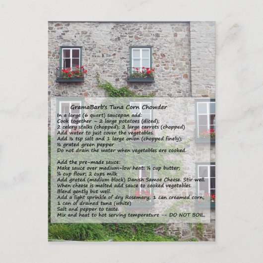 GramaBarb's Tuna Corn Chowder Recipe Briefkaart (Voorkant)