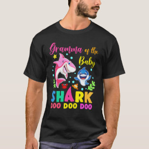 Gramma van de verjaardag jongen haai roze blauwe d t-shirt