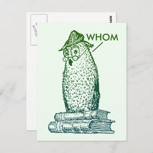 Grammar Owl zegt Whom (groen) Briefkaart (Voorkant / Achterkant)
