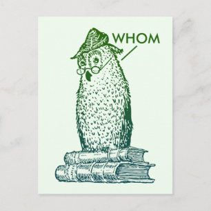 Grammar Owl zegt Whom (groen) Briefkaart