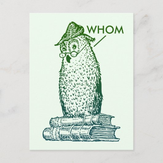 Grammar Owl zegt Whom (groen) Briefkaart (Voorkant)