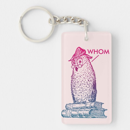 Grammar Owl zegt Whom Pink Sleutelhanger (Voorkant)