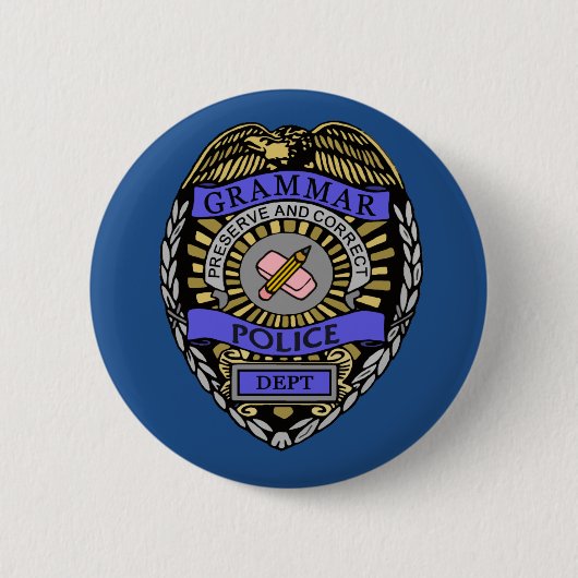 Grammar Police Dept Badge Pencil Eraser Ronde Button 5,7 Cm (Voorkant)