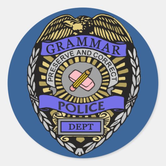 Grammar Police Dept Badge Pencil Eraser Ronde Sticker (Voorkant)