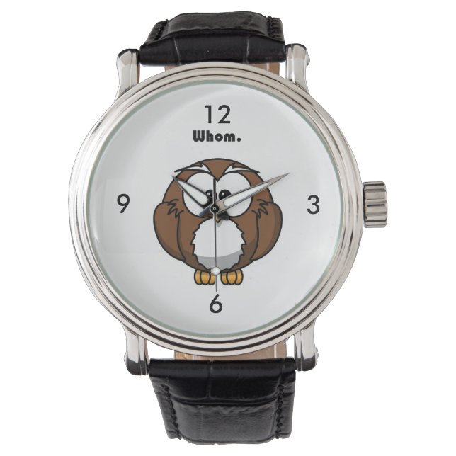 Grammar Uil Wie Grappig Schrijver Joke Cartoon Horloge (Voorkant)