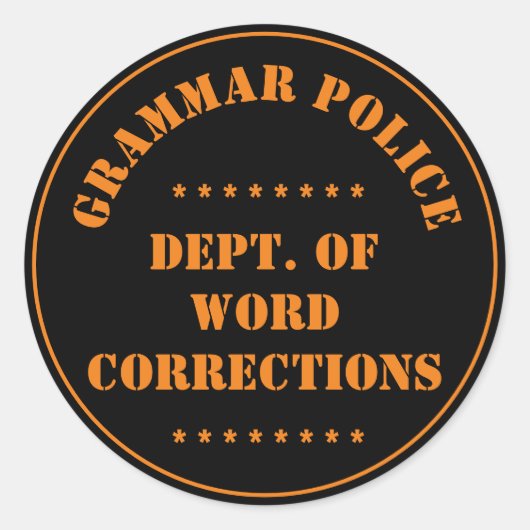 Grammatica Politie Humor Ronde Sticker (Voorkant)