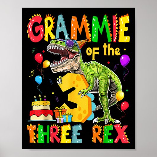 Grammie van de Drie Rex 3e Verjaardag Jongen Dinos Poster (Voorkant)