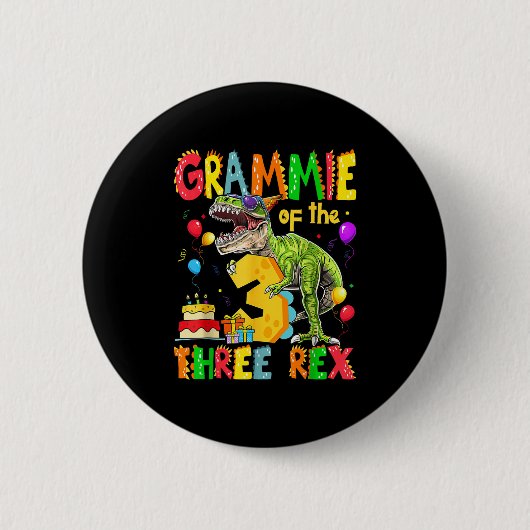 Grammie van de Drie Rex 3e Verjaardag Jongen Dinos Ronde Button 5,7 Cm (Voorkant)