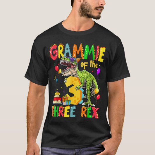 Grammie van de Drie Rex 3e Verjaardag Jongen Dinos T-shirt (Voorkant)