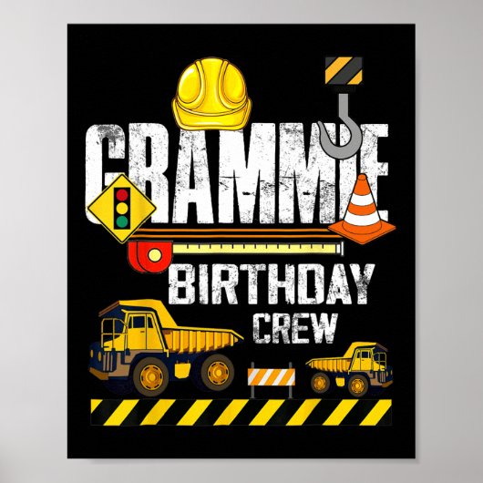 Grammie Verjaardag Crew Bouw Graafmachine Party Poster (Voorkant)