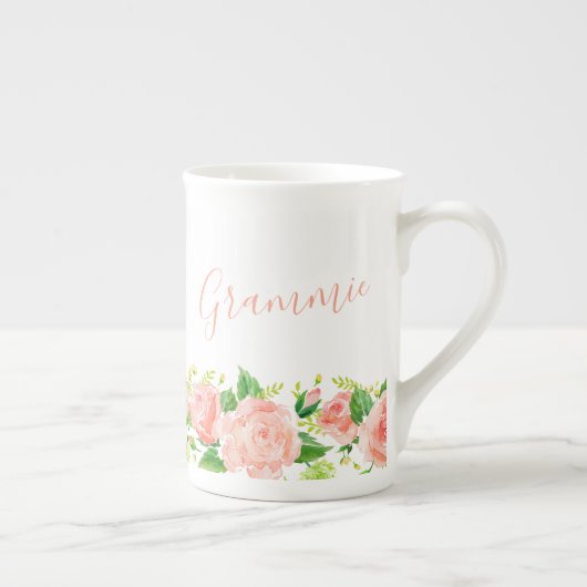 Grammie Waterverf Floral Coral Pink Porselein Kop (Rechts)