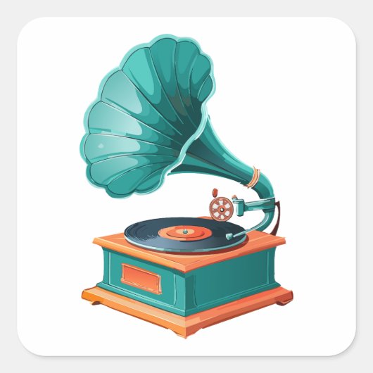 Grammofoon Vierkante Sticker (Voorkant)