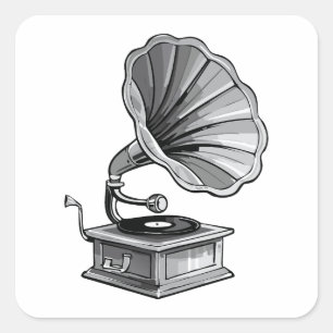 Grammofoon Vierkante Sticker