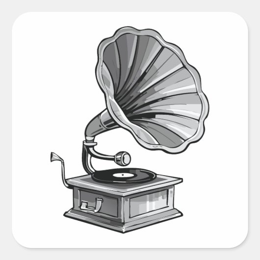 Grammofoon Vierkante Sticker (Voorkant)