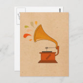  grammofoonplaat met muziekas briefkaart (Voorkant / Achterkant)