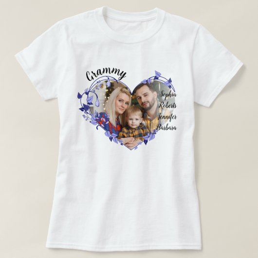 Grammy bloemhart Met Kleinkinderen Namen & Foto T-shirt (Design voorkant)