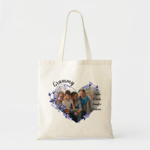 Grammy bloemhart Met Kleinkinderen Namen & Foto Tote Bag